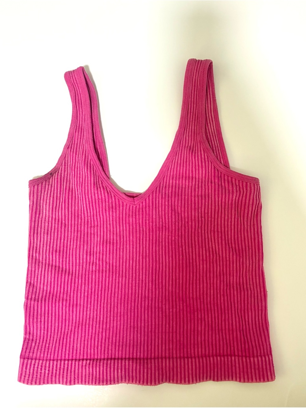 Women's Fuchsia Ribbed V-Neck Tank Top